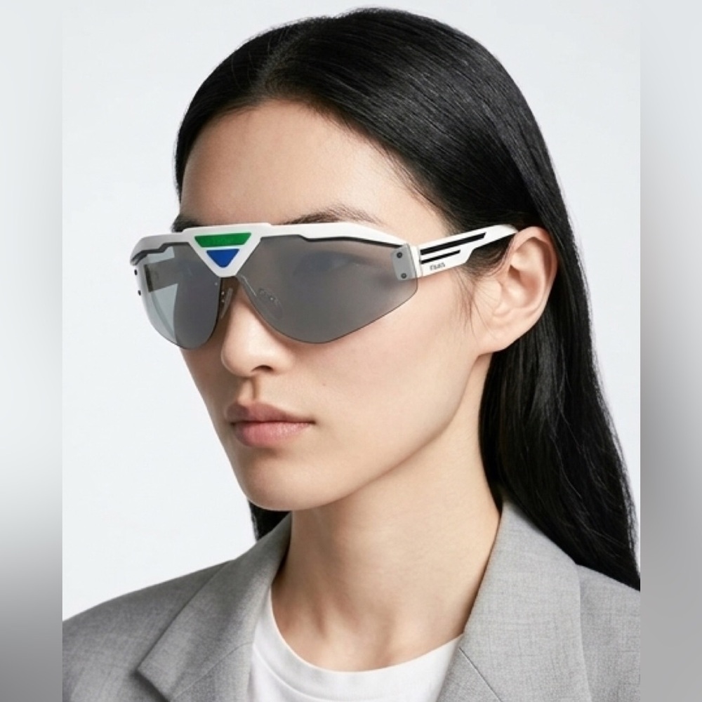 🆕 Prada white, blue & green Shield Sunglasses